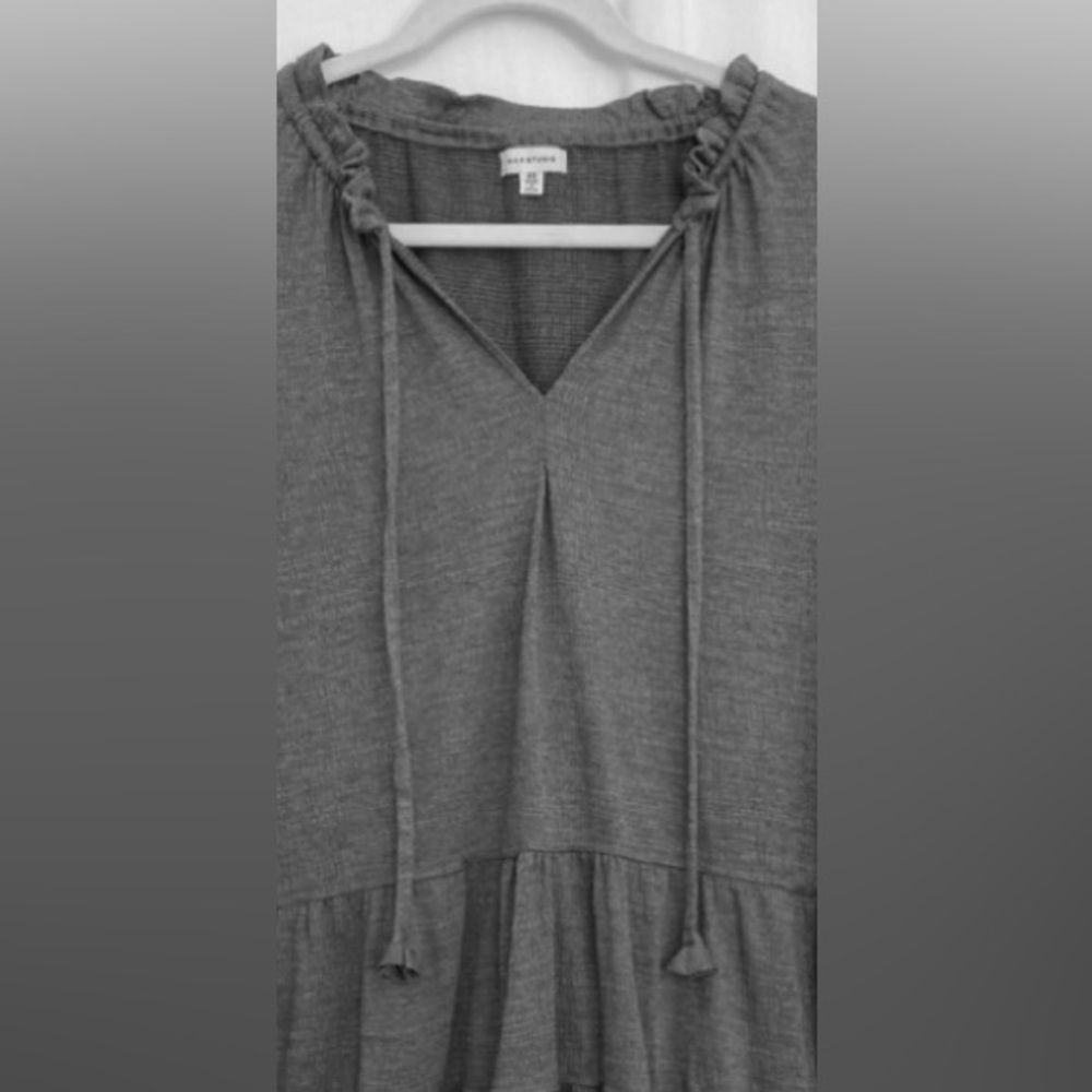 Max Studio Gray Knit Ruffle Tie Neck Dress Size XS Oversized - Picture 5 of 12